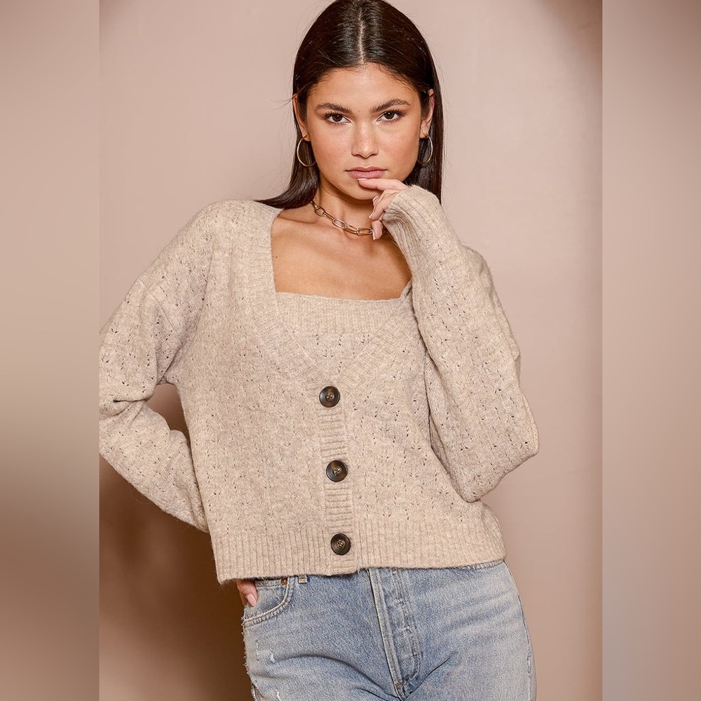 Lulus Stay Cozy With Me Taupe Knit Cardigan Sweater